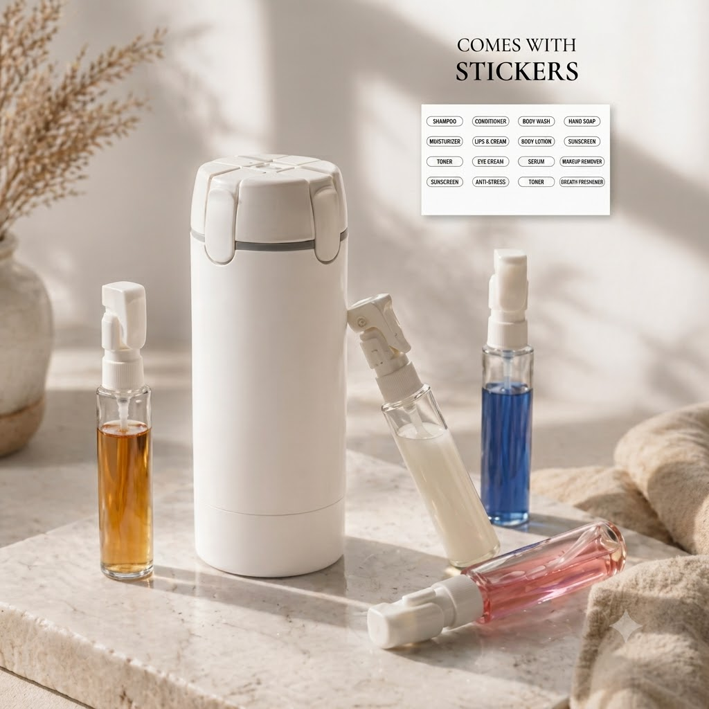 4-in-1 Travel Dispenser Bottle – Leak-Resistant, Quick-Fill & Carry-On Friendly