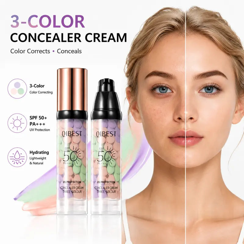 SPF 50+ PA+++ 3-in-1 Sunscreen Isolation Cream, Color Corrector Face Primer, Pre-Makeup Base for Oil Control, Moisturizing & Pore-Blurring, Luminous Even Skin Tone