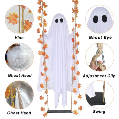 Halloween Decorations Outdoor 3.7FT Pre-Assembled Hanging Swing Ghost with Remote Lights Spooky Hanging Ghosts for Porch Yard Tree Party