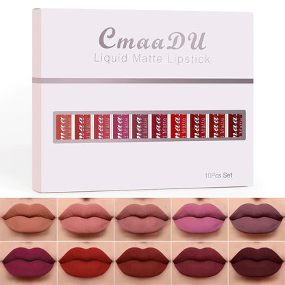 10-Shade Waterproof Liquid Matte Lipstick Set – No Transfer, No Smudging, All-Day Color