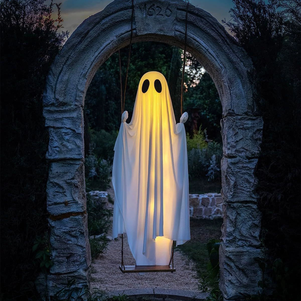 Halloween Decorations Outdoor 3.7FT Pre-Assembled Hanging Swing Ghost with Remote Lights Spooky Hanging Ghosts for Porch Yard Tree Party