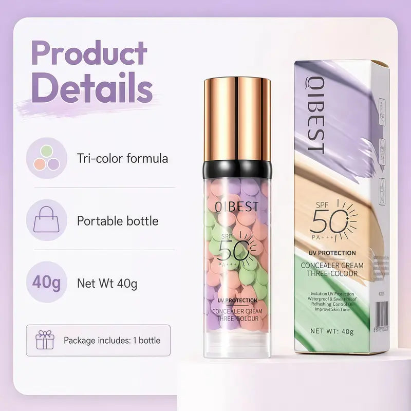 SPF 50+ PA+++ 3-in-1 Sunscreen Isolation Cream, Color Corrector Face Primer, Pre-Makeup Base for Oil Control, Moisturizing & Pore-Blurring, Luminous Even Skin Tone