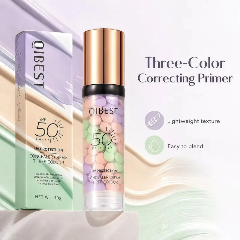 SPF 50+ PA+++ 3-in-1 Sunscreen Isolation Cream, Color Corrector Face Primer, Pre-Makeup Base for Oil Control, Moisturizing & Pore-Blurring, Luminous Even Skin Tone